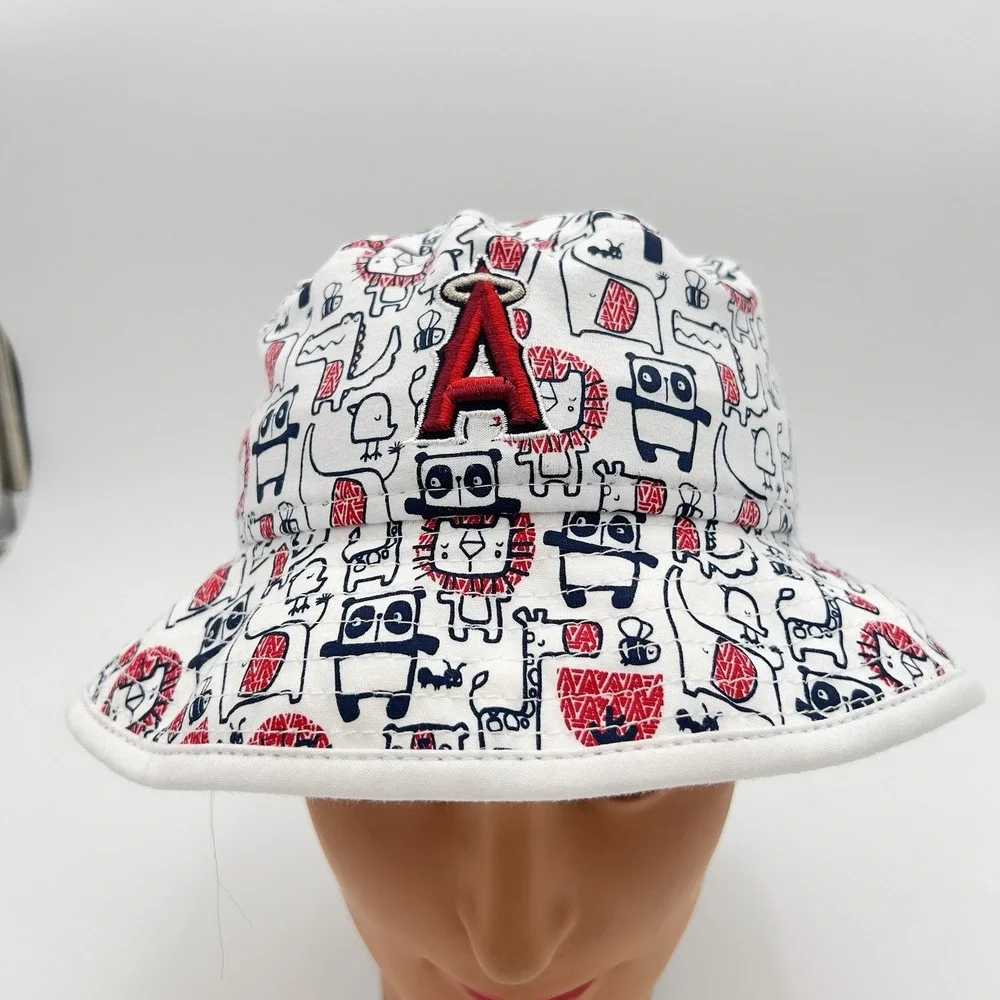 New Era Youth Los‎ Angeles Angels Bucket Hat White AOP Cartoon Print Cotton Cap